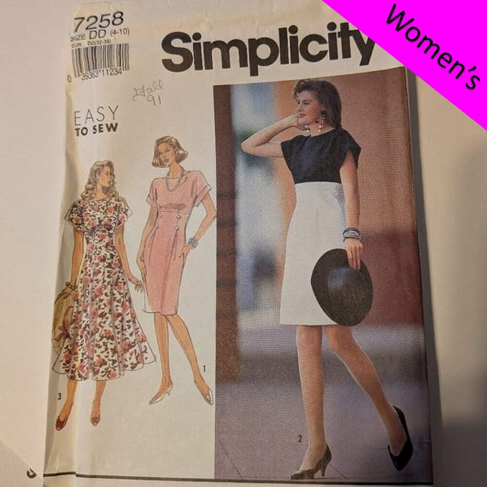 Simplicity 7258 sewing pattern Petite Dress with full or slim skirt UNCUT EASY
